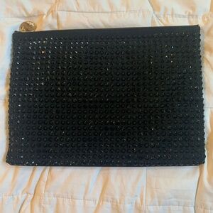 NWOT Neiman Marcus Black Suede/Studded Large Clutch Handbag